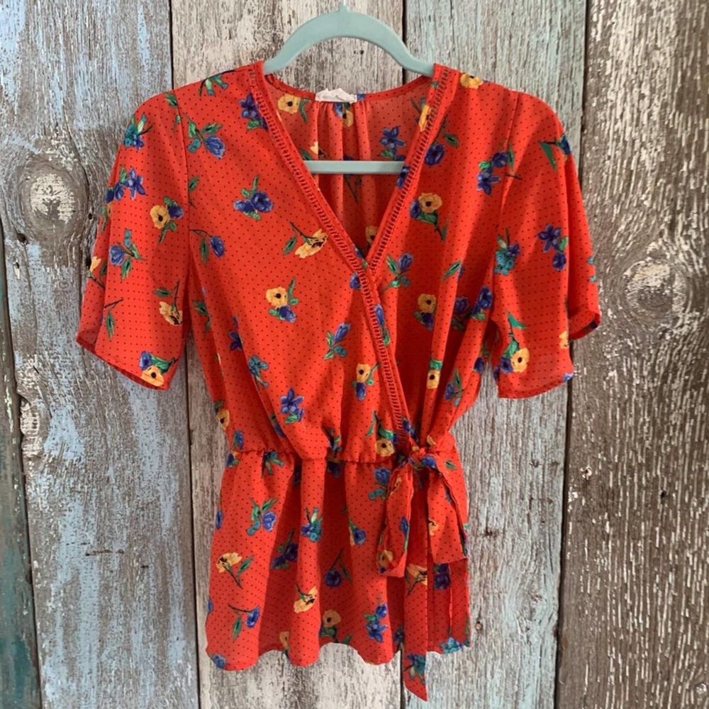 Sienna Sky Floral Faux Wrap Blouse Medium